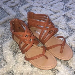 Faux Leather Tan Caged Sandals